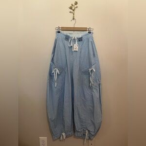 NWT Free People Outta Sight Parachute Pants Blue Striped